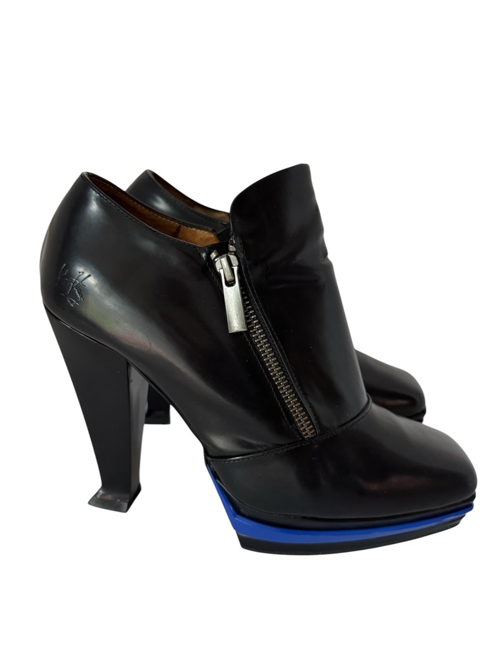 John Fluevog Zion Trinity Leather Platform Heels Statement Ankle Boots 10 Black